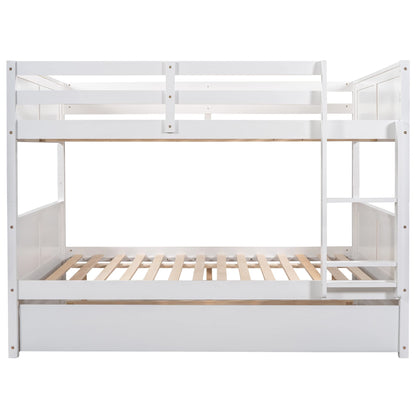 Harper & Bright Designs Full Bunk Bed with Trundle - Sturdy Solid Wood, Safety Guard Rails, and Versatile Design in White - WoodArtSupply