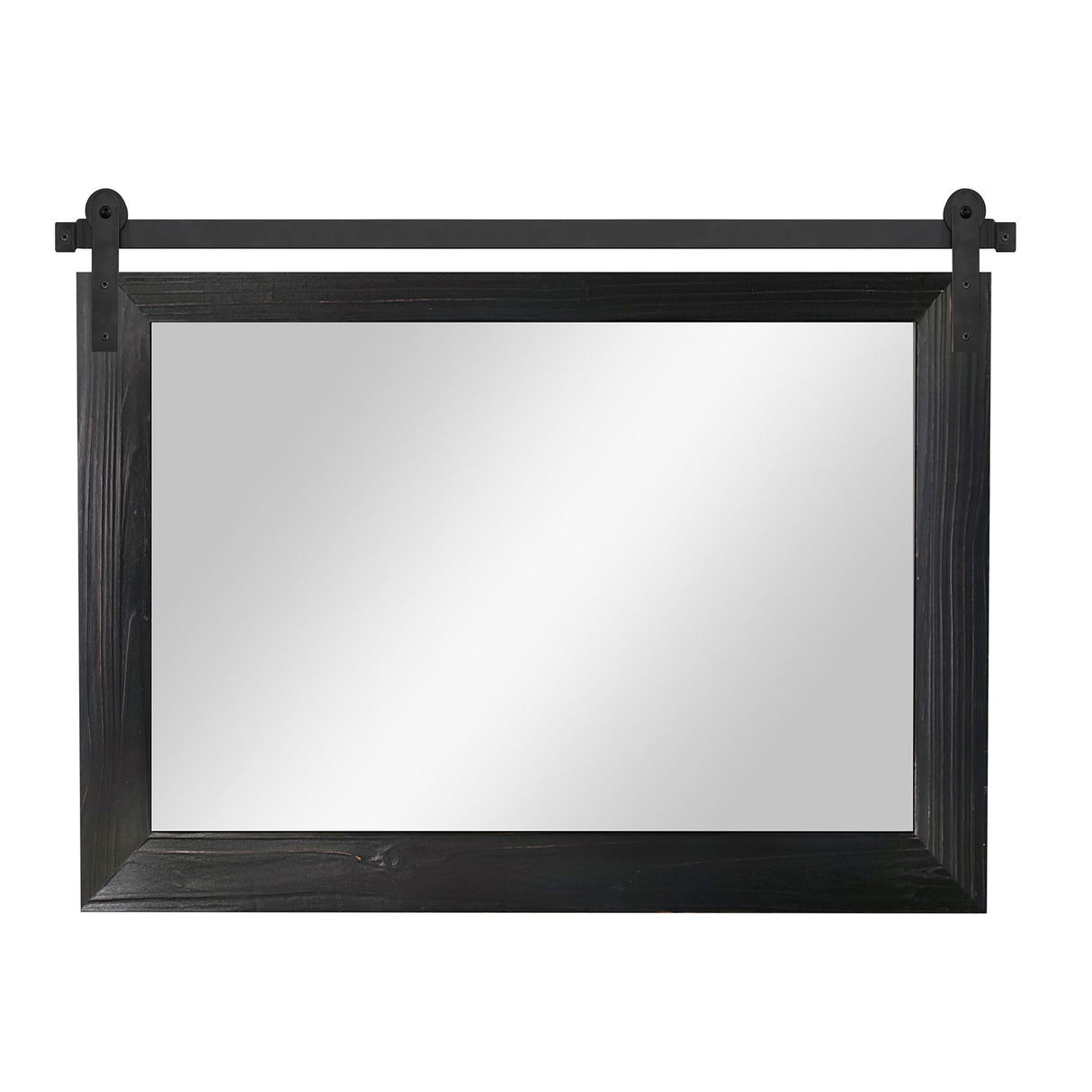 COGOOD Farmhouse Barn Door Mirror - 41" x 26" Rustic Wood Framed Wall Mirror for Bathroom, Living Room, Entryway Wall Decor (Black) COGOOD