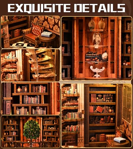 Roroom DIY Miniature House Kit, Wisdom Rings Book Repository Book Nook Kit with LED Light,3D Wooden Puzzle Miniature Dollhouse Kit for Bookshelf Decor-Creative Gift for Family and Friends Roroom