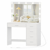 Irontar Vanity Desk with Charging Station, Makeup Table with Large Mirror, Makeup Vanity with Lights, Brightness Adjustable, Dressing Table Desk with 5 Drawers, Bedroom Vanity Table, White WDT010W Irontar