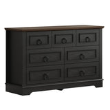 LIKIMIO Farmhouse Dresser for Bedroom with 7 Drawer, 47.2" Wide Wood Rustic Chest of Drawers with Round Metal Handle, Thickened Desktop, Storage Dressers for Bedroom, Hallway, Entryway, Black LIKIMIO