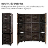 Bonnlo Upgraded Heavy Duty 6FT Tall Rattan Room Divider Screens with Partition Wall 2 Display Shelves, Indoor Folding Screen Dual-Sided Hinges for Home Office (6 Panels) Bonnlo