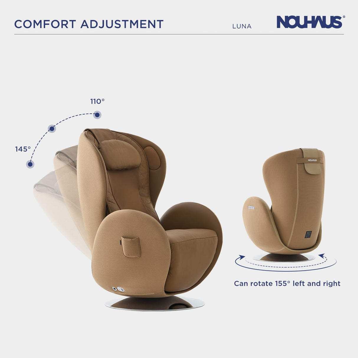 Nouhaus Luna Heated Massage Chair,Full Body Massaging Zero-Gravity Leisure Recliner with Low-Noise 3D Massage and Dual Sound Systems Modern Massage Chairs (Dark Caramel) Nouhaus