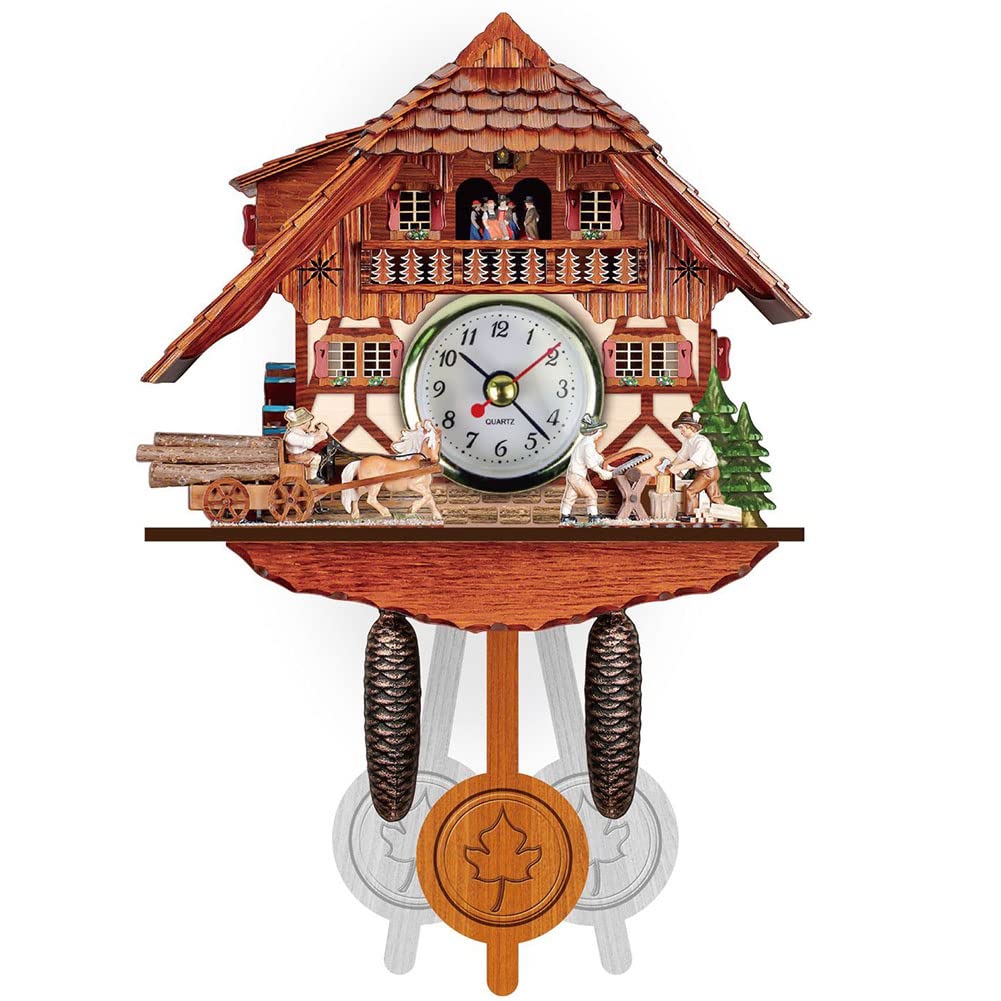 Cuckoo Clock, Wooden Wall Clocks, Wood Traditional Handcrafted Chalet European Antique Retro Style Mechanical Cuckoo Pendulum Quartz Clock for Home Living Room Bedroom Decor Birthday Gifts (CM-007) CALOPET