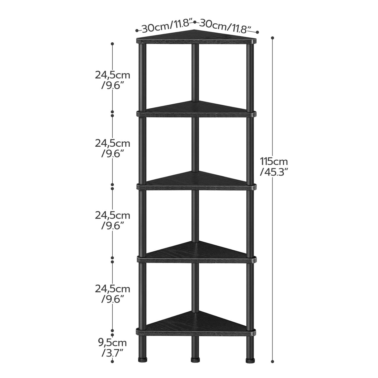 HOOBRO Corner Shelf Stand, Industrial 5-Tier Wall Corner Bookshelf with Metal Frame, Plant Corner Display Shelf, Corner Bookcase for Small Spaces, Bedroom, Living Room, Black BK33CJ01 HOOBRO