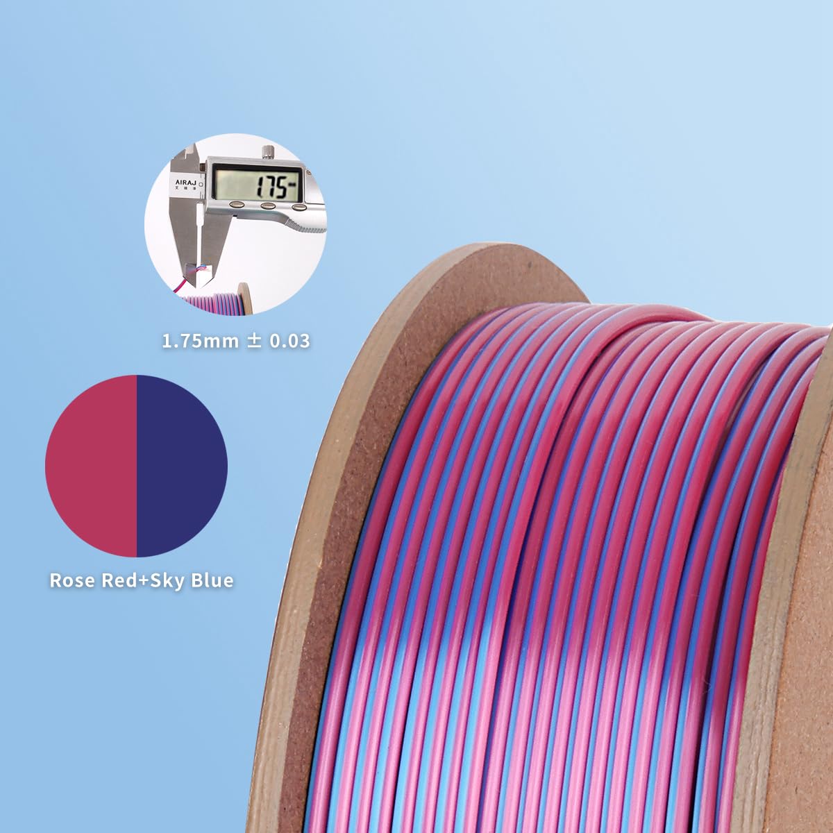 ZEBOT Dual Color Red & Blue 3D Printer Filament,Coextrusion PLA 1.75mm Silk Shiny Multicolor Filament for 3D Printing, Bicolor, 250g (0.55lbs).Accuracy +/- 0.03mm Fit Most FDM Printers - WoodArtSupply