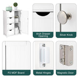 Bonnlo Compact White Wooden Bathroom Storage Cabinet with 4 Drawers and Cupboard Bonnlo