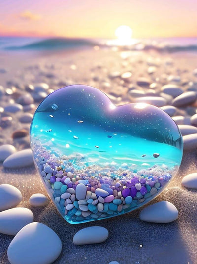 MBNTJHT Beach Love Diamond Art Kits for Adults Beginners,DIY Love Heart Stone Full Drill Diamond Painting Kits,Sea Stone Painting by Diamonds Art Crafts for Home Wall Decor Gifts 12X16 Inch