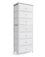 Mifuro Tall Fabric Dresser for Bedroom, Vertical Storage Organizer Tower with 7 Drawers, Chest of Drawers with Fabric Bins, Steel Frame, Wood Top for Bedroom, Closet, Entryway- White Mifuro