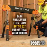 Klein Tools 66188 Folding Saw Horse, 2x4 Support Arms, 26-Inch to 32-Inch Adjustable Height, Heavy Duty Jobsite Table, 1-Pack Klein Tools
