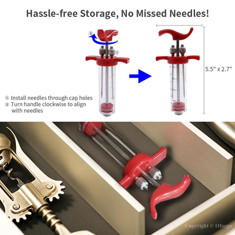 Ofargo Plastic Marinade Injector Syringe with Screw-on Meat Needle for BBQ Grill, 1-oz, Red, Recipe E-Book (Download PDF) Ofargo