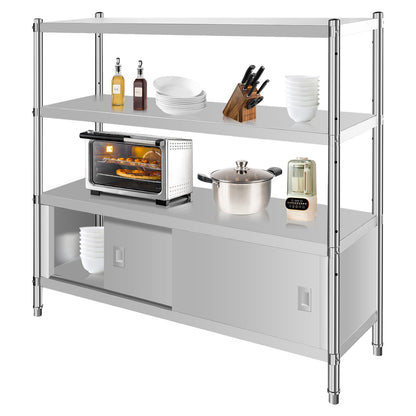 Garvee Stainless Steel Shelves,48x18x60 in Storage Shelf 4-Tier Heavy Duty Adjustable Shelf Unit with Cabinet for Kitchen Garage Office Restaurant Warehouse,330lb Per Shelf