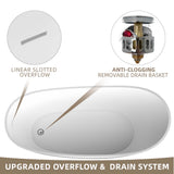 GETPRO Free Standing Tub 59" Acrylic Freestanding Bathtub, Adjustable Soaking Bath Tub Oval Shape with Integrated Slotted Overflow and Chrome Anti-clogging Drain Glossy White GETPRO