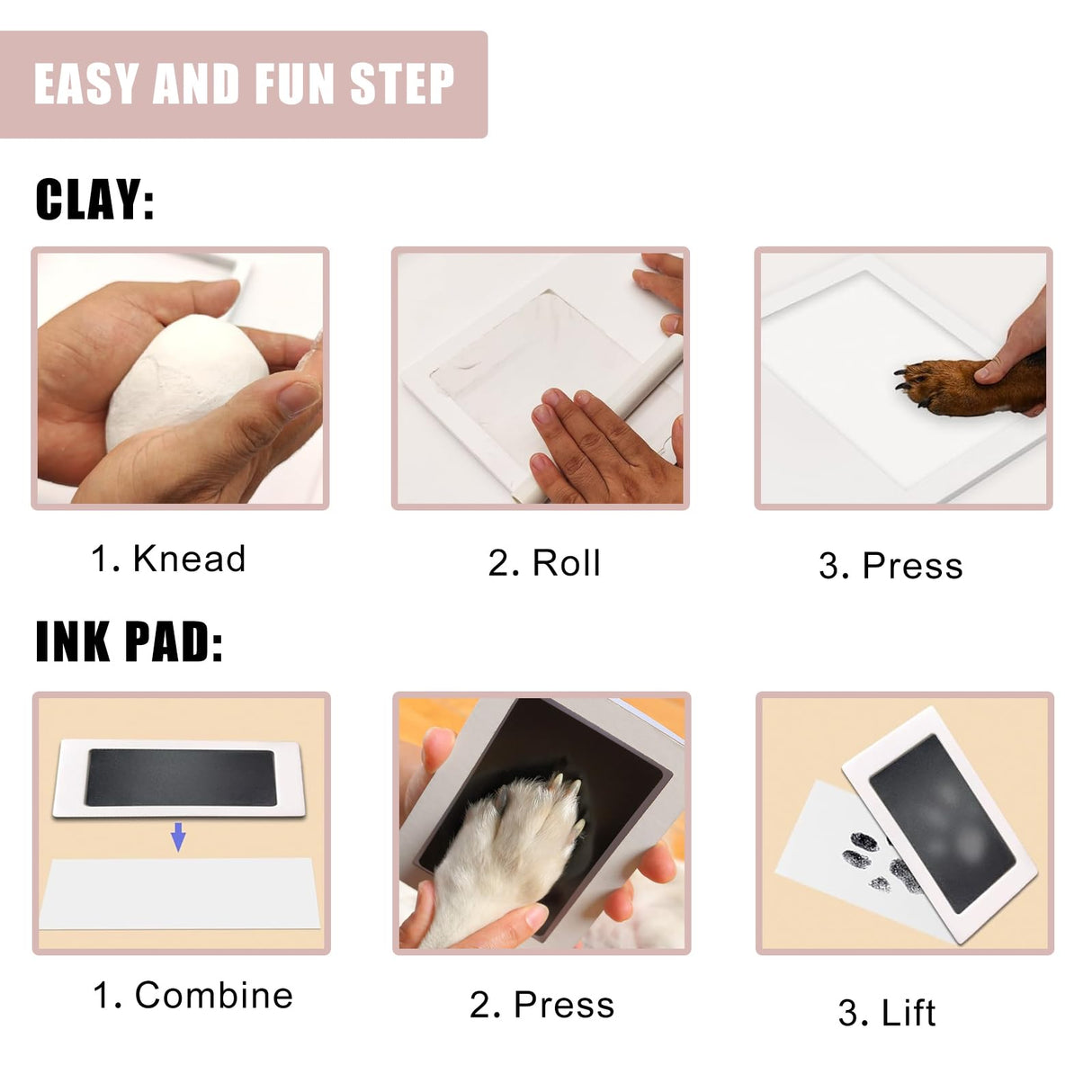 ZAPVLVT Paw Print Impression Kit for Dogs and Cats, 2 Clay, Large Ink Pad, Wooden Picture Frame, Pet Memorial Keepsake, Gift for Pet Owners & Lovers ZAPVLVT