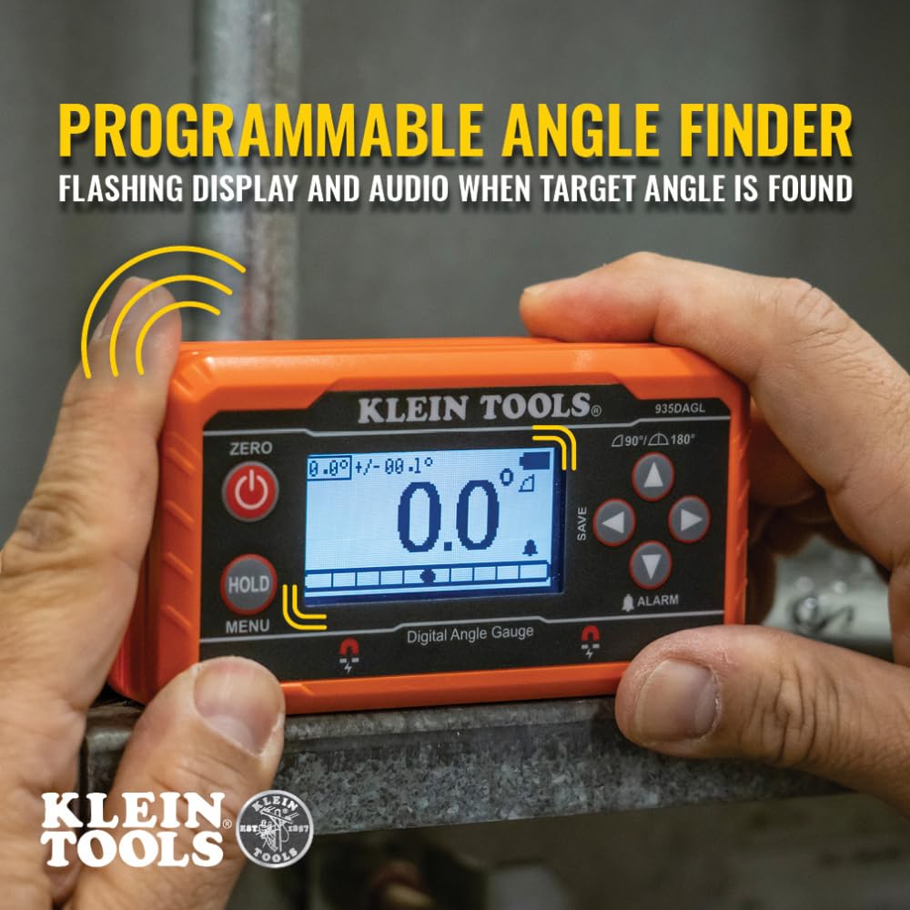 Klein Tools 935DAGL Digital Level Angle Finder with Programmable Angles, Measures 0 - 90 and 0 - 180 Degree or Dual Axis Bullseye Ranges Klein Tools