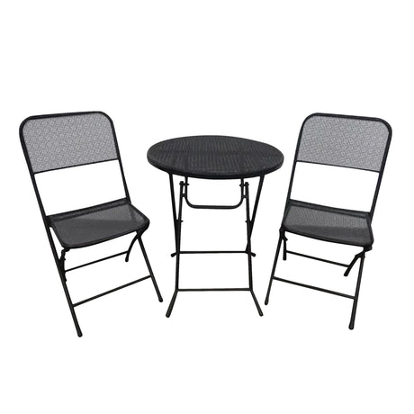 Four Seasons Courtyard Padova 3 Piece Bistro Outdoor Backyard Dining Set with 2 Folding Chairs and Round Table Furniture for Patios or Decks, Black Four Seasons Courtyard