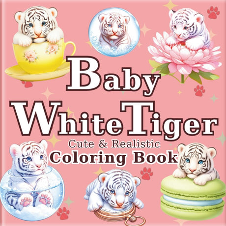 Baby White Tiger: Cute and Realistic White Tiger Coloring Book for Adults: 50 beautiful illustrations for a relaxing and stress-relieving time. Also ... (The Artist's Journey into a Tiny World) Majosta