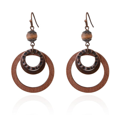 Boho Wooden Dangle Earrings for Women Vintage Brown Earrings Geometric Lightweight Earrings for Gift
