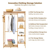 Ufine Bamboo Garment Rack 6 Tier Storage Shelves Clothes Hanging Rack with Side Hooks, Heavy Duty Clothing Rack Portable Wardrobe Closet Organizer Ufine