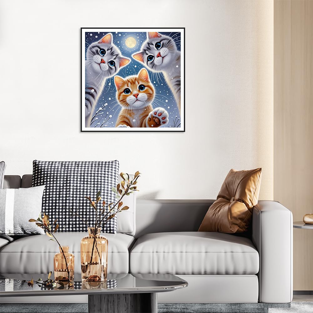 SJUTOUCI Cat Diamond Painting Kits for Adults, Diamond Art Kits for Beginners, DIY 5D Full Drill Diamond Dots Gem Craft Art Home Wall Decor 12x12 inch, Winter SJUTOUCI