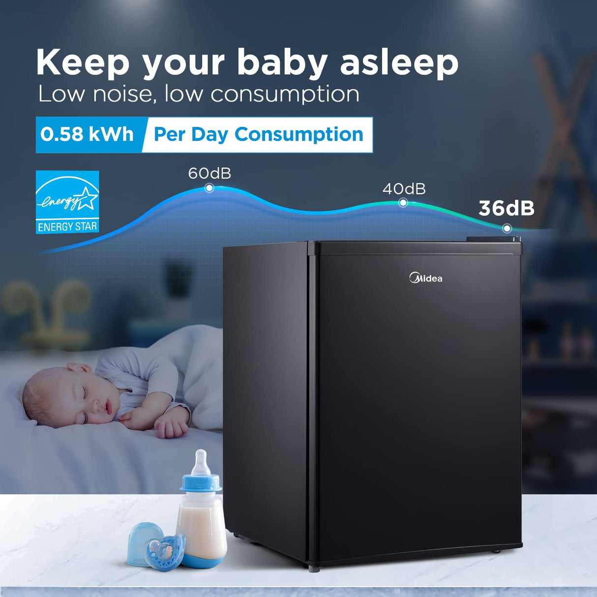 Midea WHS-87LB1 Refrigerator, 2.4 Cubic Feet, Black Midea