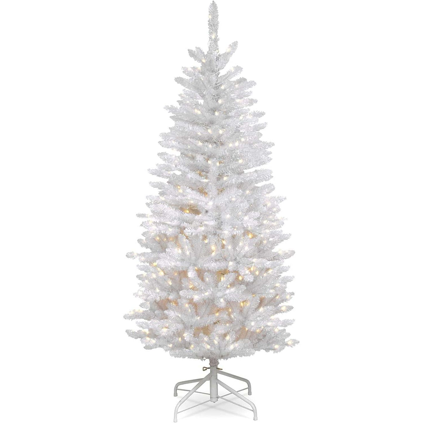 National Tree Company Artificial Pre-Lit Slim Christmas Tree, White, Kingswood Fir, White Lights, Includes Stand, 4.5 Feet