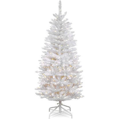 National Tree Company Artificial Pre-Lit Slim Christmas Tree, White, Kingswood Fir, White Lights, Includes Stand, 4.5 Feet