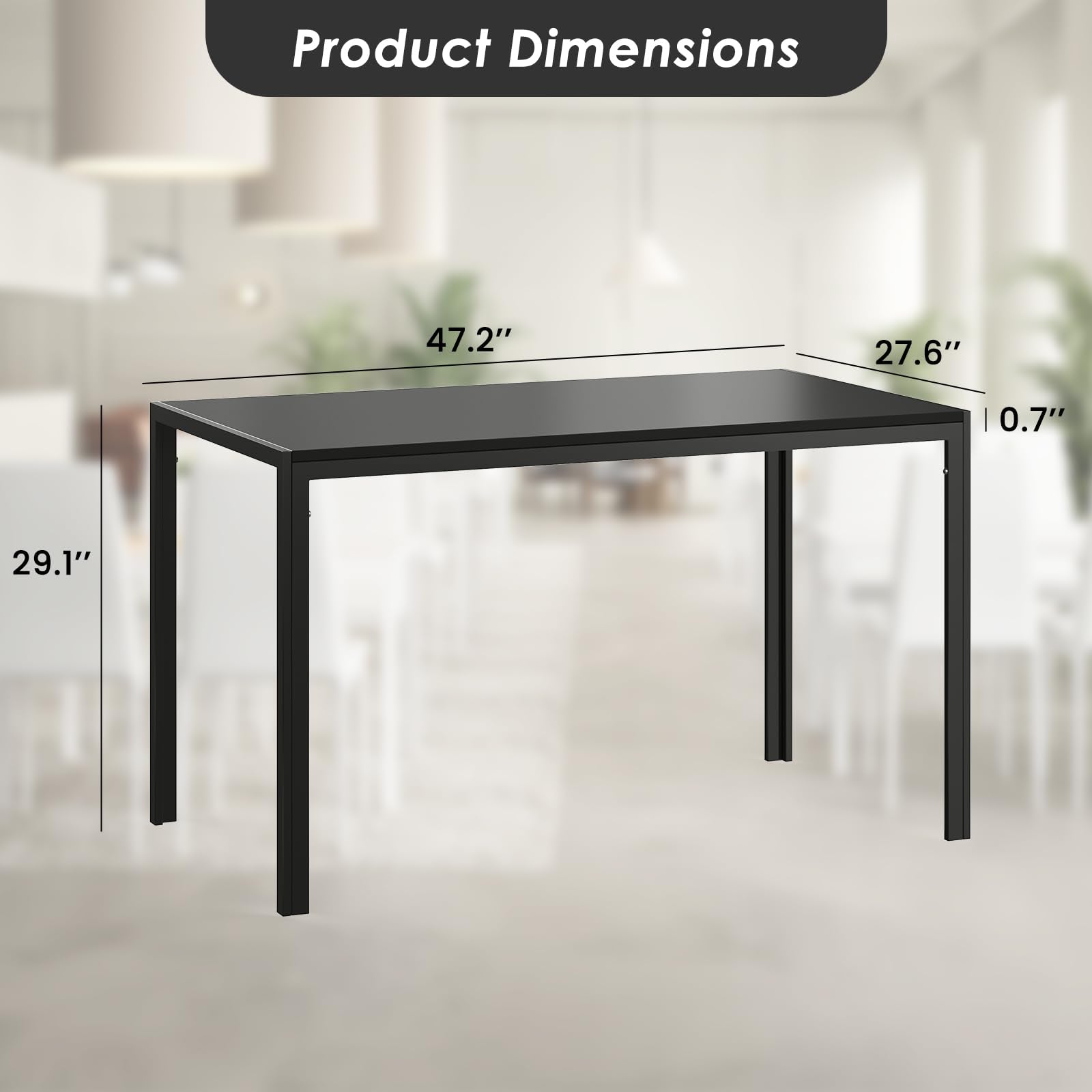 Farini Black Dining Table for 4-6 Person,47" Rectangular Wooden Dining Table Top and Metal Frame for Home Kitchen Dining Desk (47 inch,Black) - WoodArtSupply