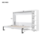 HABITRIO Full Size Murphy Bed, Wooden Wall Cabinet Bed with Bookshelf, White HABITRIO