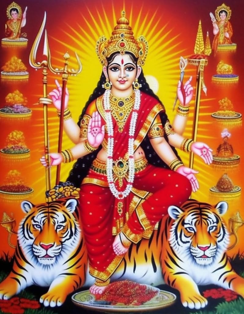 5D Diamond Painting Hindu Goddess Durga Indian Shiva Full Drill by Number Kits, DIY Craft Paint with Diamonds Arts Round Drill 5D DIY Diamond Painting Generic