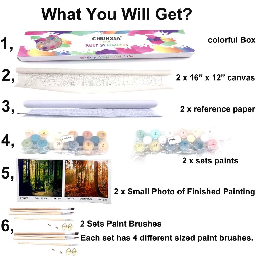 CHUNXIA Paint by Numbers Kit for Adults Beginner,2 Pack Rolled Canvas Wall Art Painting by Numbers Kit Seaside Painting Decor Packaged in a Nice Box,12x16inch(155-156) CHUNXIA