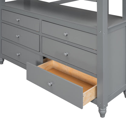 Harper & Bright Designs Grey Full Size Loft Bed with Desk, Storage Drawers, and Shelves for Kids and Teens