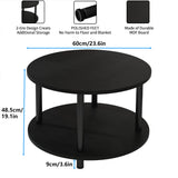 VERFARM 23.6" Round Coffee Table, 2-Tier Small Circle Coffee Table with Storage, Modern Center Accent Table with Metal Frame, Side Table End Table for Small Space, Living Room, Office, Black VERFARM
