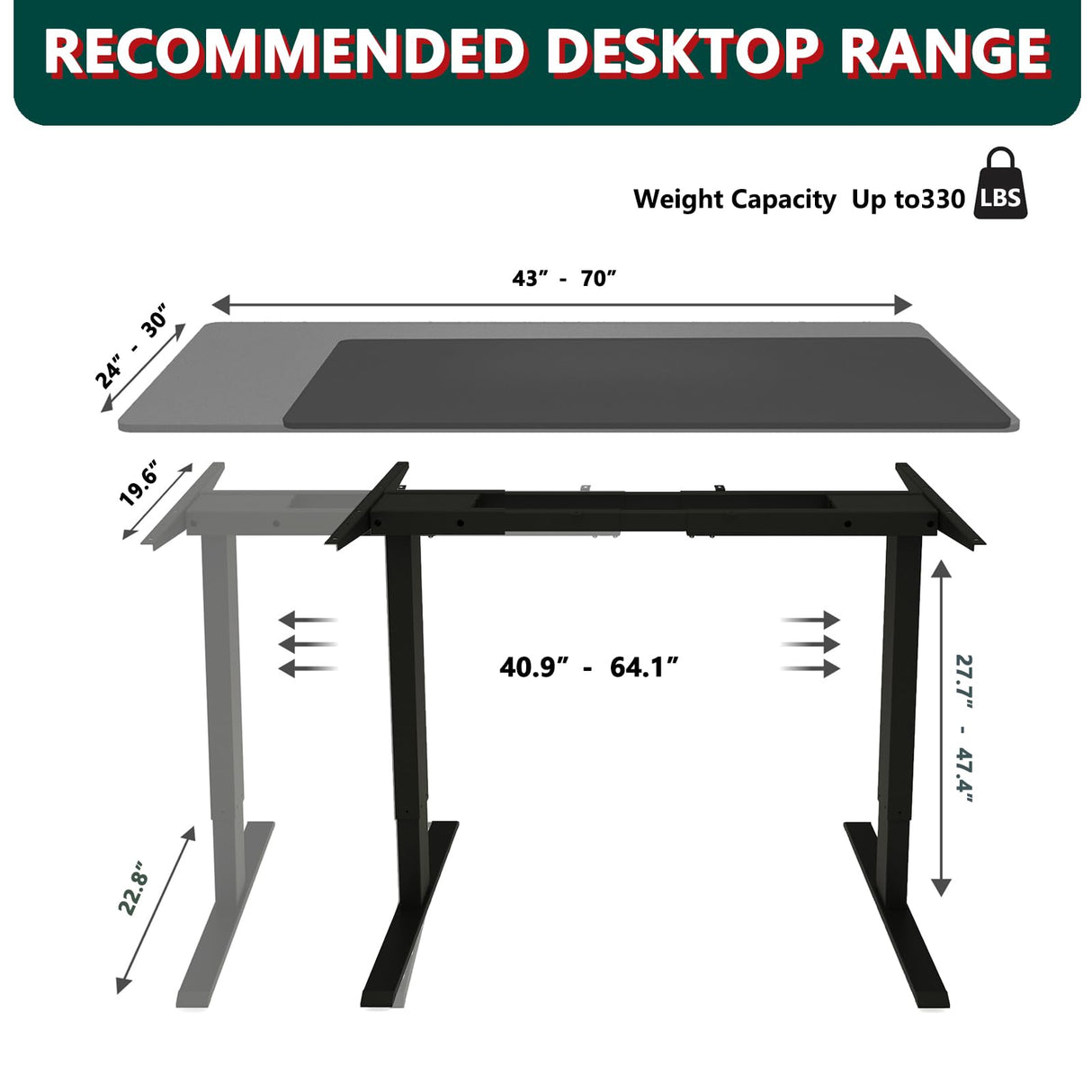 ESpefy Dual Motor Standing Desk Frame- Heavy Duty Electric Desk Legs, Adjustable Desk Base, Sit Stand Up Desk Frame with Memory Controller for 43''-70'' Desktop, Home & Office DIY Workstation ESpefy
