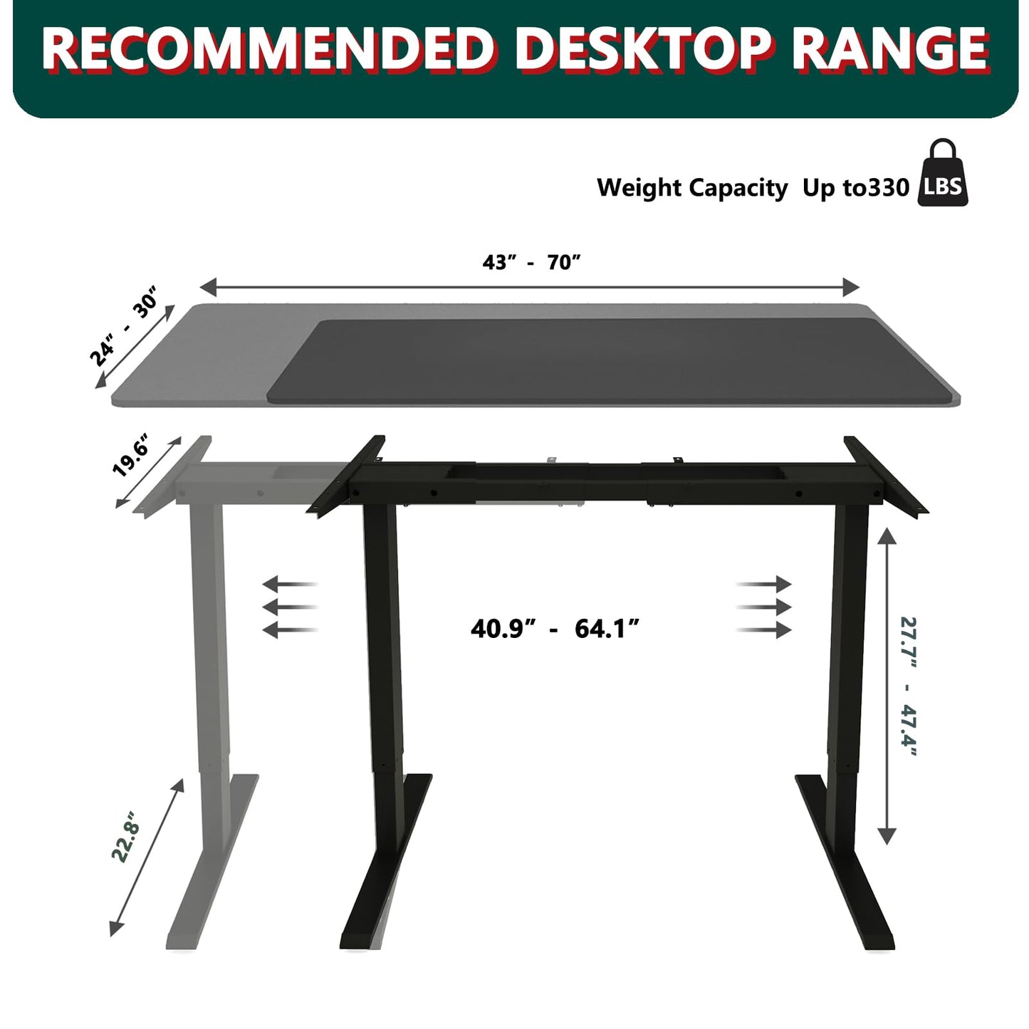 ESpefy Dual Motor Standing Desk Frame- Heavy Duty Electric Desk Legs, Adjustable Desk Base, Sit Stand Up Desk Frame with Memory Controller for 43''-70'' Desktop, Home & Office DIY Workstation - WoodArtSupply