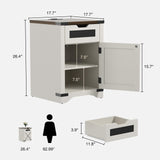 Farmhouse End Table with Charging Station, 26.4" H Side Table with Drawer and X Barn Door, Antique White Country Nightstand Bedside Table, Mid Century Modern Sofa Side Table for Living Room FiveWillowise