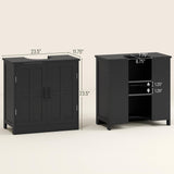 kleankin Pedestal Sink Storage Cabinet, Under Sink Cabinet with 2 Doors and Adjustable Shelf, Bathroom Vanity with U-Shape Cut-Out, Black kleankin