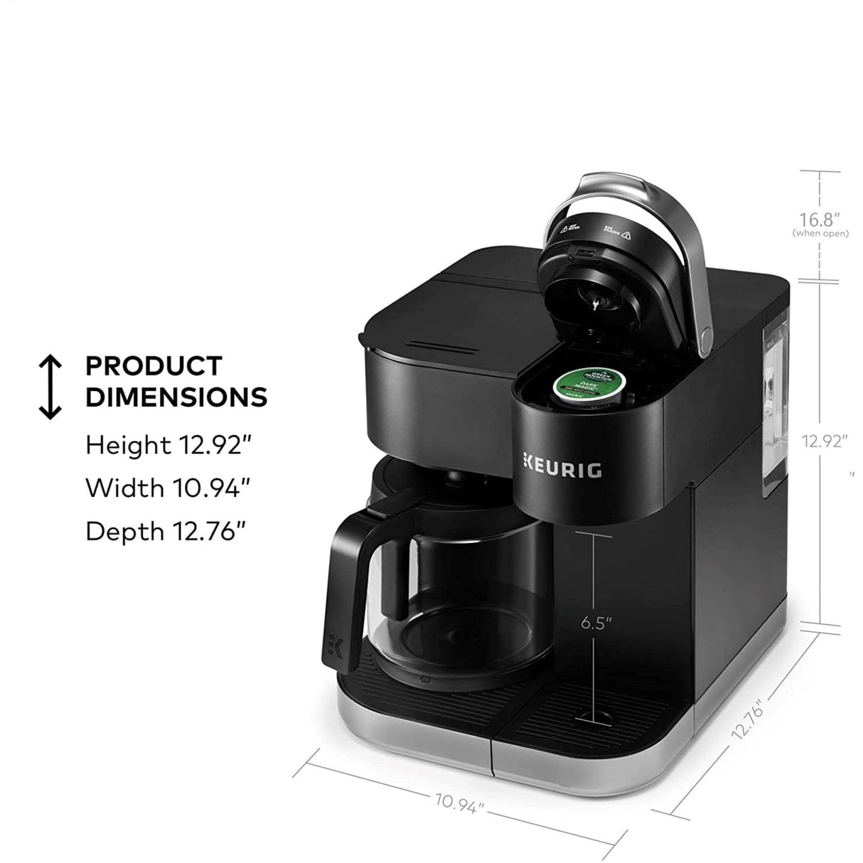 Keurig K-Duo Single Serve K-Cup Pod & Carafe Coffee Maker, with Multiple Brew Sizes, 60oz Removable Reservoir, Programmable Auto Brew Carafe, (Gen 1), Black Keurig