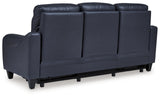 Signature Design by Ashley Mercomatic Contemporary Leather Match Wall Hugger Power Reclining Sofa with Adjustable Headrest and USB Ports, Blue Signature Design by Ashley