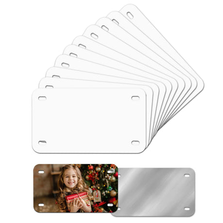 7"x4"10 Pack Sublimation License Plate Blanks, White Mini Heat Thermal Transfer Sheet DIY Picture, Metal Aluminum Custom License Plate Tag for Kids Toy Car, Golf Cart Accessories, Bike and Mopeds XIHEYOMI