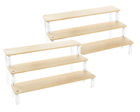 BYCY 2pcs Wooden Display Riser Stand,3 Tier Counter Shelf Spice Rack Organizer for Perfume Makeup and Dolls Collection, Step Ladder Cupcake Risers for Desserts Candies Craft Figurines (3T2P-M) BYCY