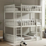 PVWIIK Twin Over Twin Over Twin Wood Bunkbeds with Ladder & Guardrails, Triple Bunk Bed w/Detachable Bunk Bed for Dorm, Bedroom,Guest Room,No Box Spring Needed,Easy Assembly, White PVWIIK