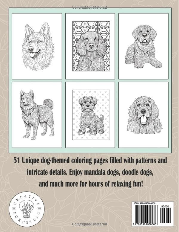 Dogs a Dog Lover’s Coloring Book for Adults: 51 Relaxing and Stress Relieving Dog-Themed Mandalas and Doodles for Adults, Seniors & Teens WoodArtSupply