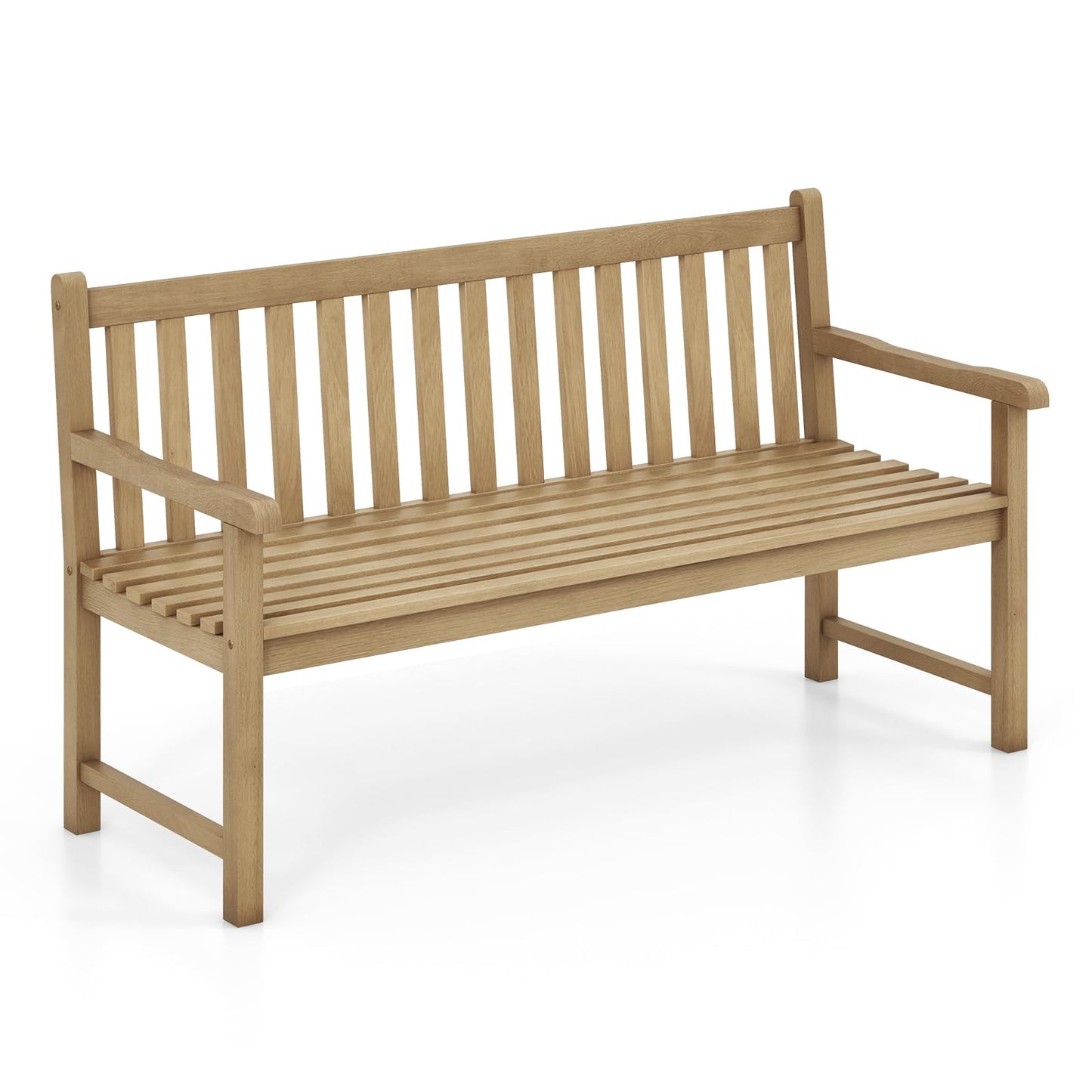 Tangkula 62" Natural Teak Wood 3-Person Outdoor Bench with Ergonomic Design and Comfortable Slatted Seat - WoodArtSupply