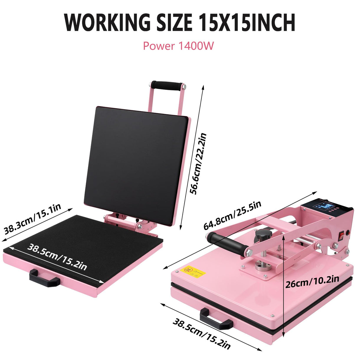 SmarketBuy 15x15 Inch Heat Press for T Shirts, 1400W Slide Out Heat Press Machine, Clamshell Heat Press Machine Steady and Even Heat Performance Large Heat Transfer Machine for T-Shirts, Bag Mouse Pad SmarketBuy