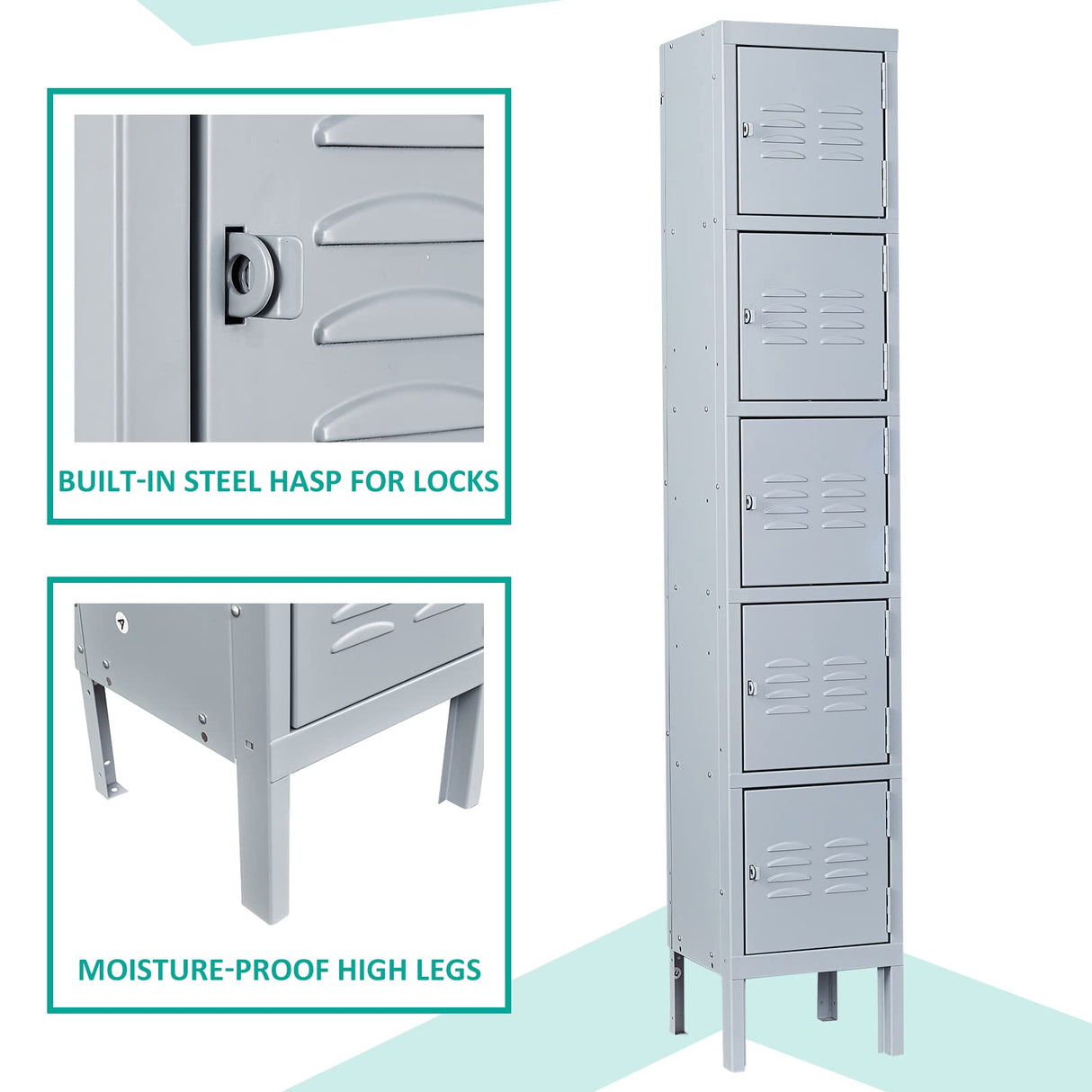 SISESOL Metal Locker Organizer for Work 66" Cabinets with Doors, Tall Narrow Storage Cabinet - Locker Storage Cabinets for School, Gym, Home, Office, Garage SISESOL