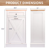 TOLEAD Tilt Out Trash Cabinet,Antique-Style Barn Door Kitchen Island with Solid Wood Tabletop & Drawer, Pet Proof Trash Can, Wood Laundry Cabinet（White） TOLEAD