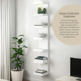 UrbanNook 7-Tier Floating Wall Shelf with LED Lights – White Modern Display Shelving Unit with Remote Control – Wall Mounted Bookshelf for Living Room, Bedroom, or Office Decor UrbanNook
