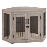 beeNbkks Furniture Dog Crate Corner, Dog Kennel Corner Wooden End Table with Cushion, Indoor Pet Crates Corner Side Table for Dogs, Wide Top Perfect for Limited Room beeNbkks