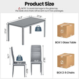 DKLGG 7-Piece Dining Table Set for 6, Tempered Glass Kitchen Table with PU Leather Chairs, Modern Dining Room Table Set for Small Space, Dinette, Apartment, Grey DKLGG